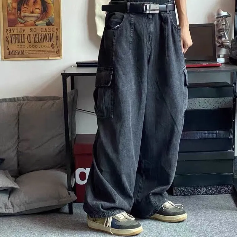 Wenkouban Back To School  Baggy Jeans Trousers Male Denim Pants Black Wide Leg Pants Men's Jeans Oversize Cargo Korean Streetwear Hip Hop Harajuku