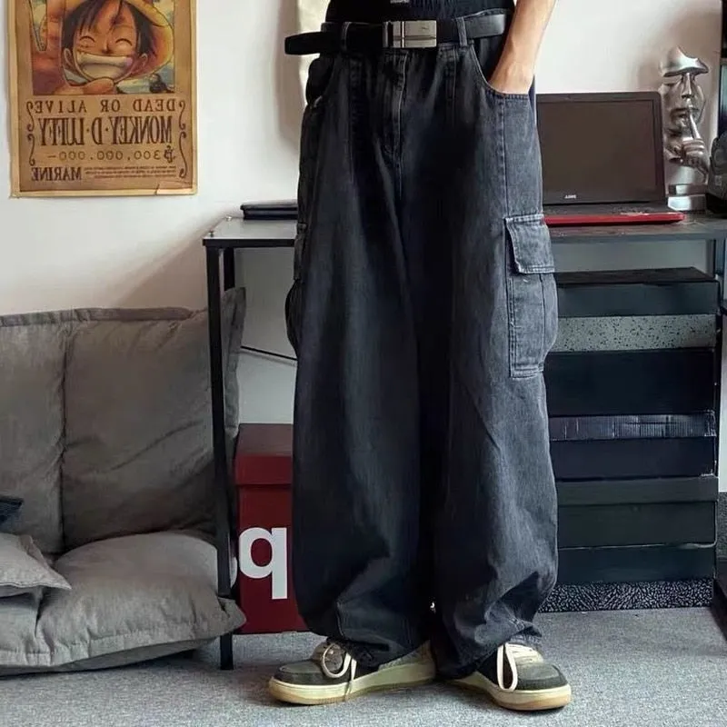 Wenkouban Back To School  Baggy Jeans Trousers Male Denim Pants Black Wide Leg Pants Men's Jeans Oversize Cargo Korean Streetwear Hip Hop Harajuku