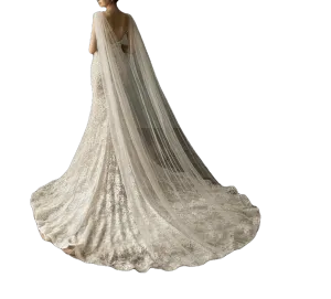 White Ivory Wedding Crystal Rhinestone Bridal Shoulder Veil Cathedral Tulle Long Cape