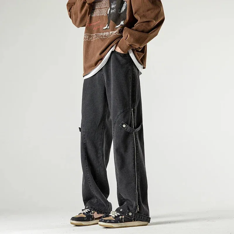 Wiaofellas Men Jeans Wide Leg Denim Cargo Jean Pants Loose Straight Baggy Men's Jeans Hip Hop Streetwear Skateboard  Neutral Denim Trousers