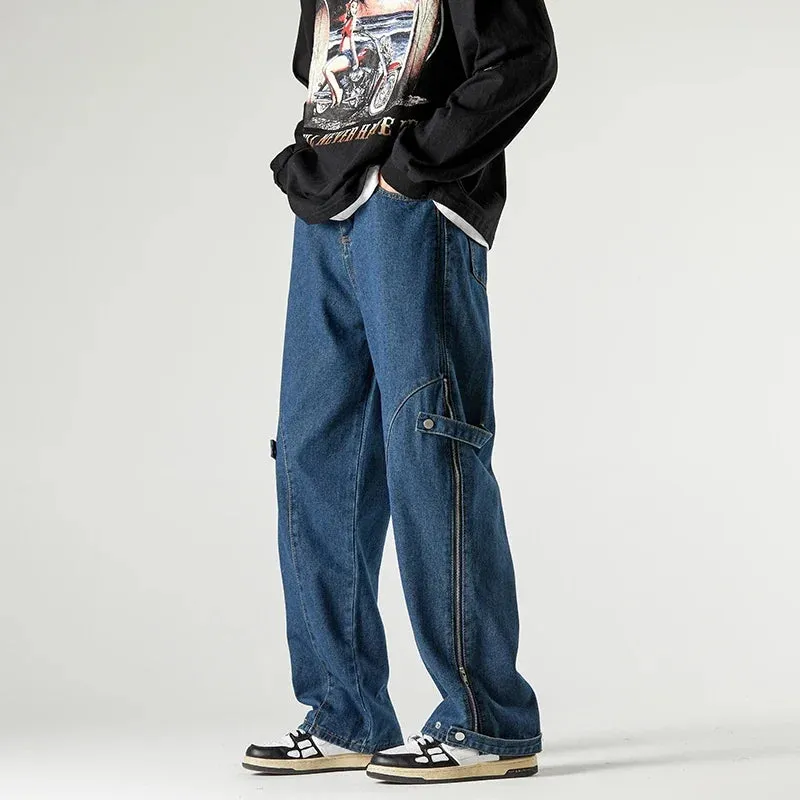 Wiaofellas Men Jeans Wide Leg Denim Cargo Jean Pants Loose Straight Baggy Men's Jeans Hip Hop Streetwear Skateboard  Neutral Denim Trousers