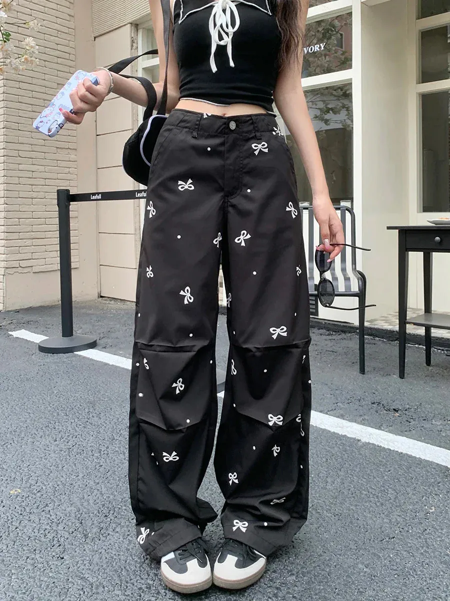 Wide Printed Polka Leg Dot Straight Korean Fashion Y2k Streetwear Loose Bow Pants