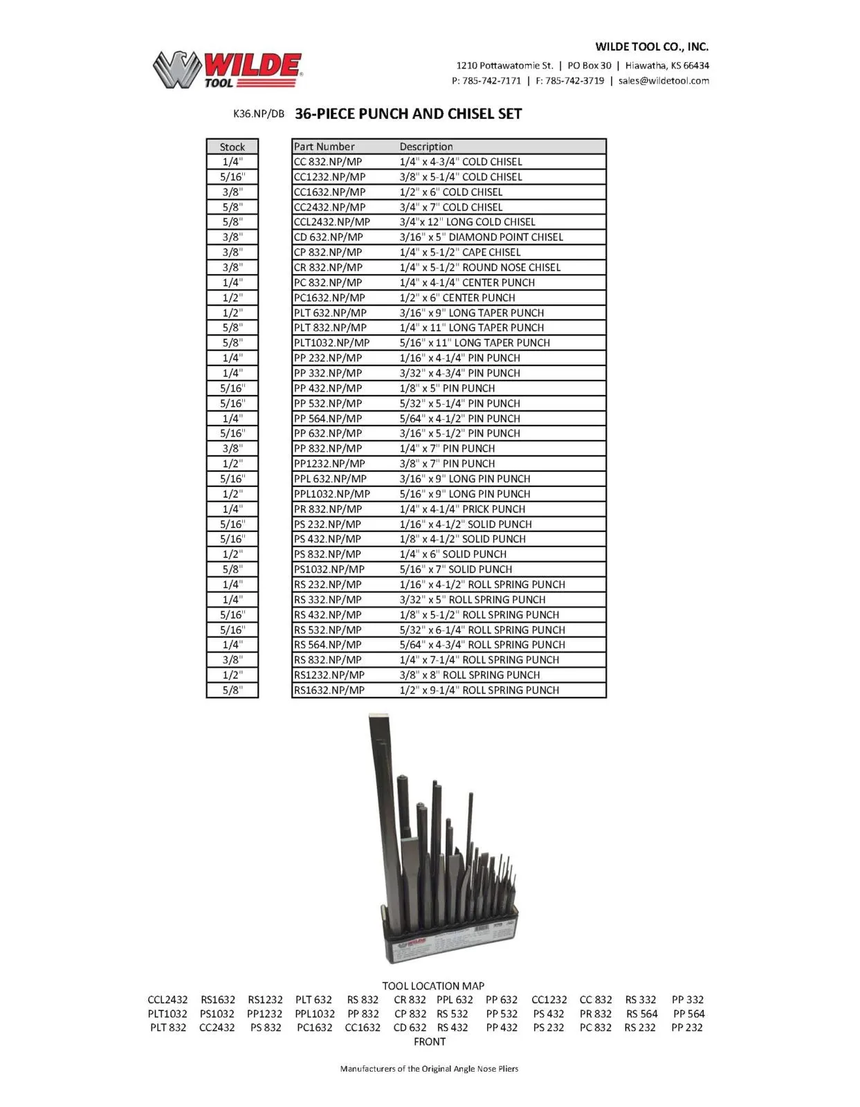 Wilde 36pc Punch & Chisel Set K36.NP MADE IN USA